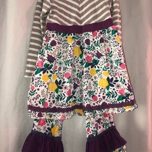 Ruffle Butts Striped and Floral Jumpsuit with Purple Accents